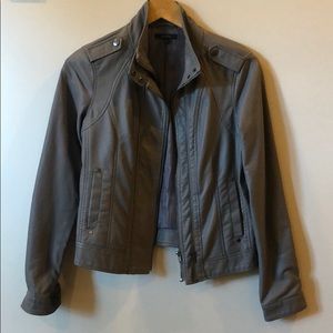Grey vegan leather moto jacket